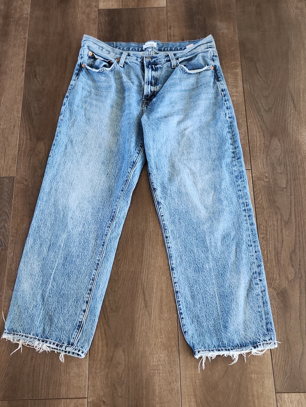 Pistola Mid Blue Straight Leg Jeans with Frayed Hem 31